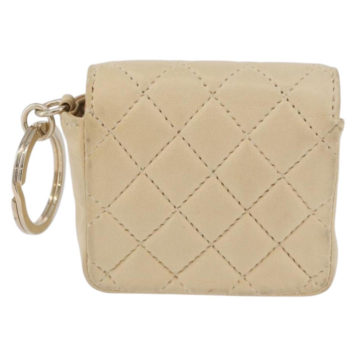 CHANEL Matelasse Pouch Lamb Skin Beige Gold CC Auth BA10922