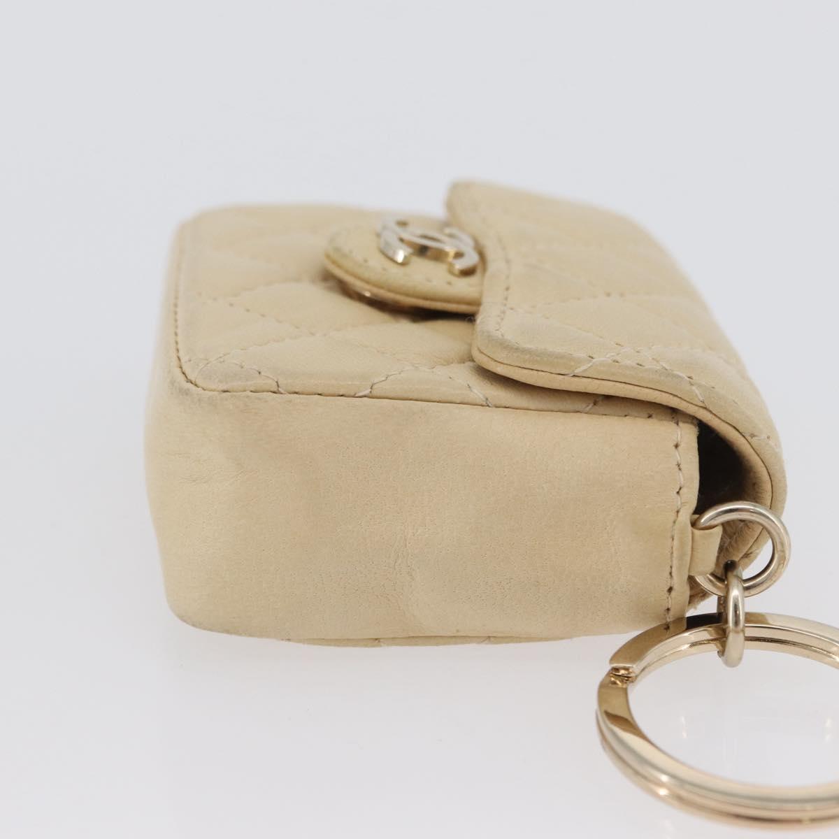 CHANEL Matelasse Pouch Lamb Skin Beige Gold CC Auth BA10922