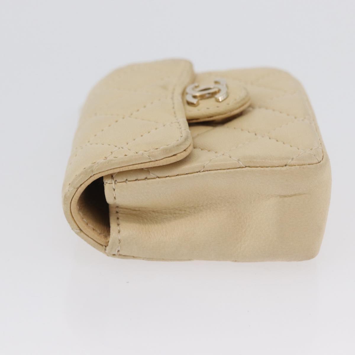 CHANEL Matelasse Pouch Lamb Skin Beige Gold CC Auth BA10922