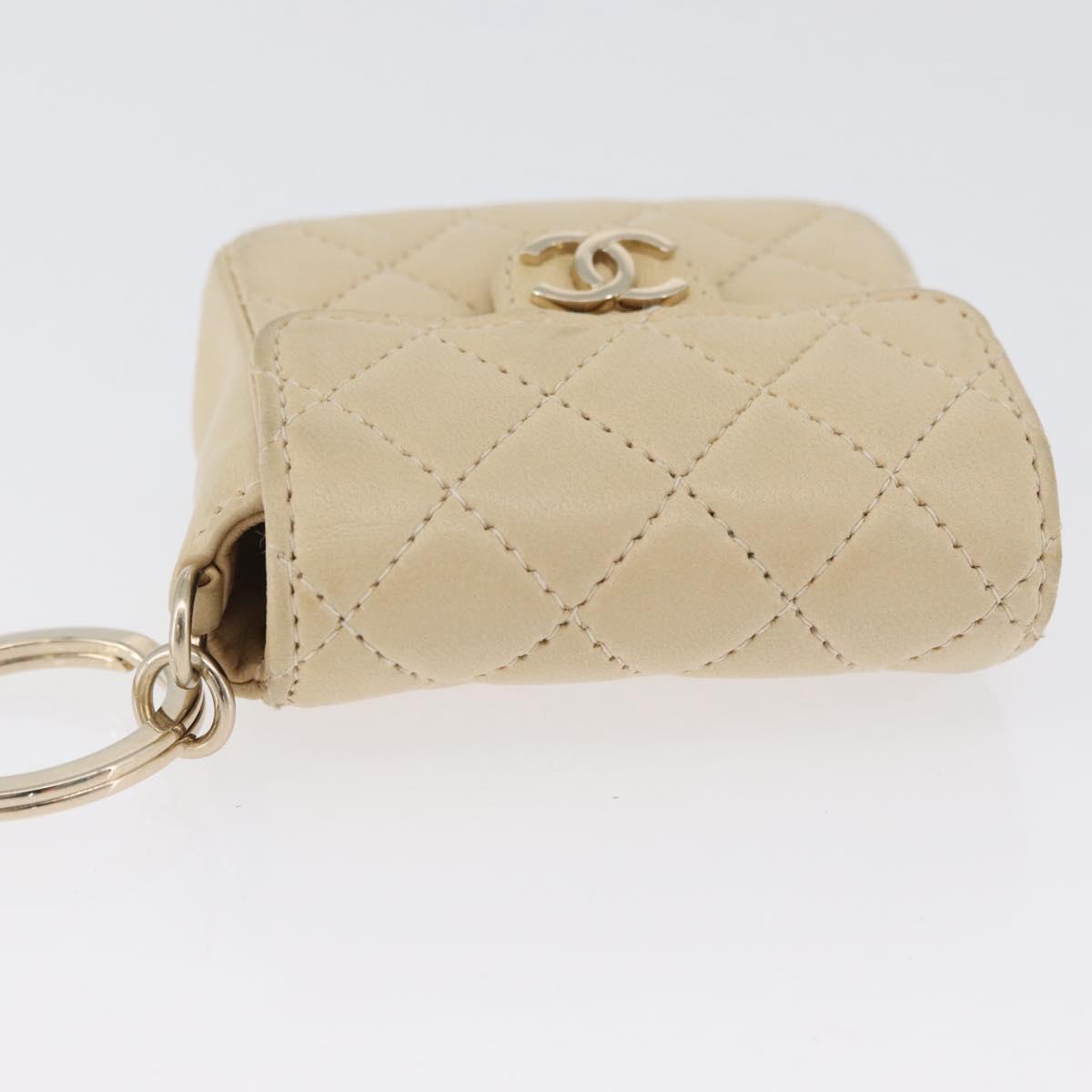 CHANEL Matelasse Pouch Lamb Skin Beige Gold CC Auth BA10922