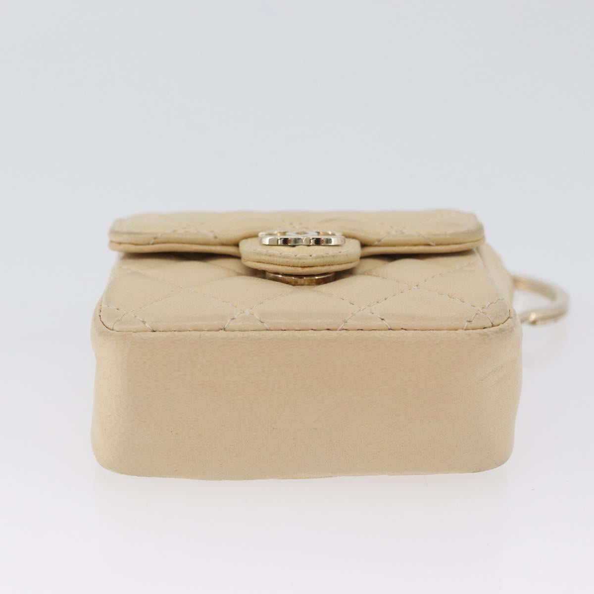 CHANEL Matelasse Pouch Lamb Skin Beige Gold CC Auth BA10922