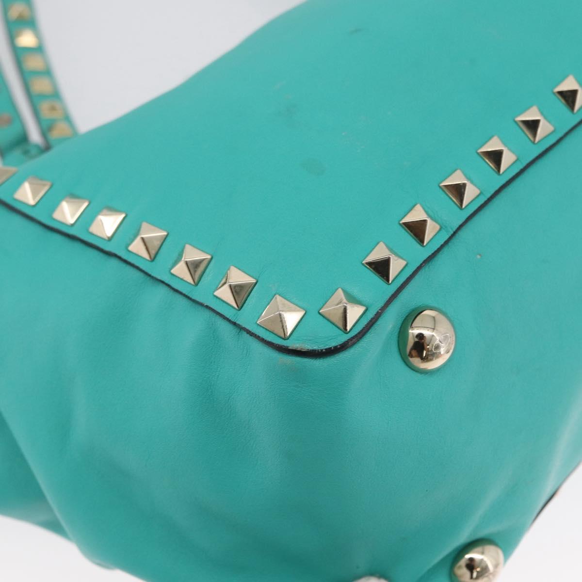 VALENTINO Rock Studs Hand Bag Leather 2way Green Gold Auth BA10926
