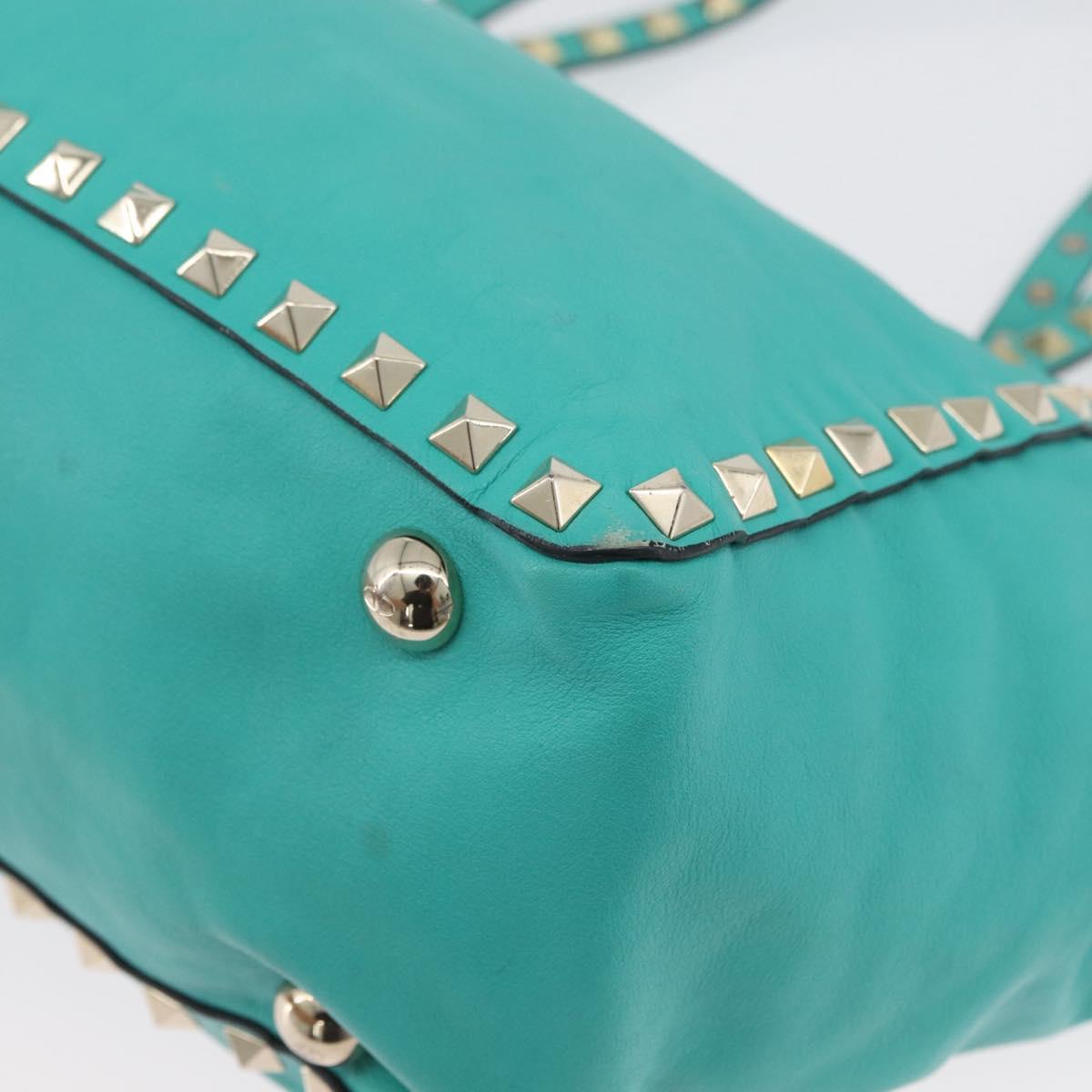 VALENTINO Rock Studs Hand Bag Leather 2way Green Gold Auth BA10926