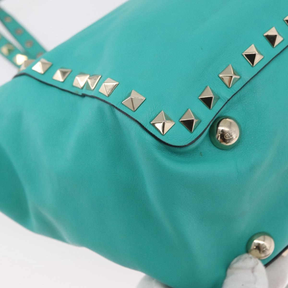 VALENTINO Rock Studs Hand Bag Leather 2way Green Gold Auth BA10926