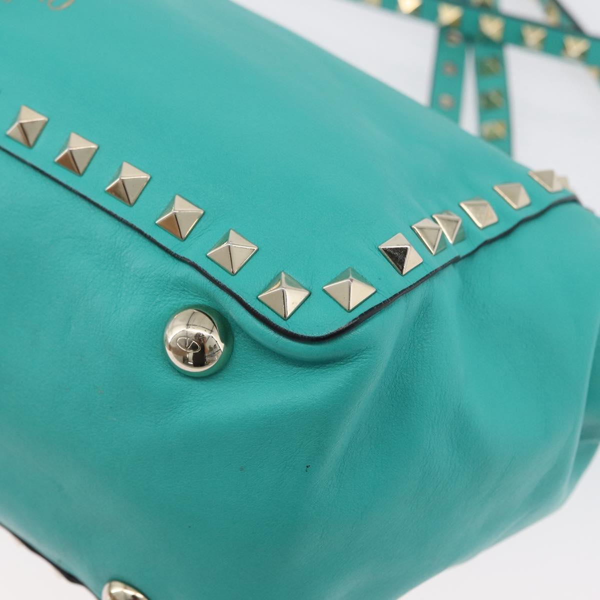 VALENTINO Rock Studs Hand Bag Leather 2way Green Gold Auth BA10926