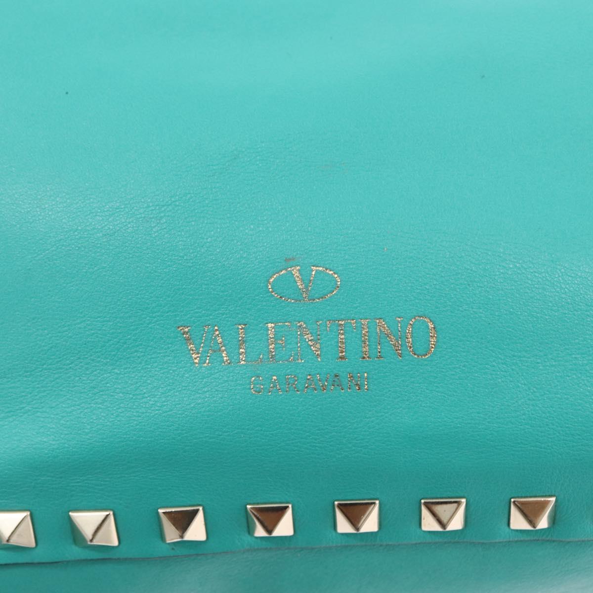 VALENTINO Rock Studs Hand Bag Leather 2way Green Gold Auth BA10926