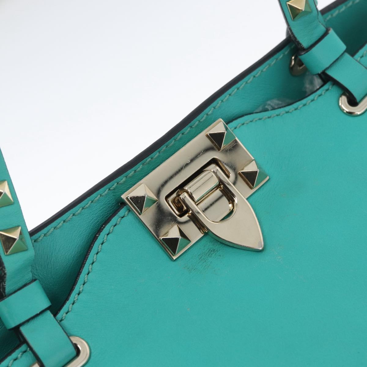 VALENTINO Rock Studs Hand Bag Leather 2way Green Gold Auth BA10926