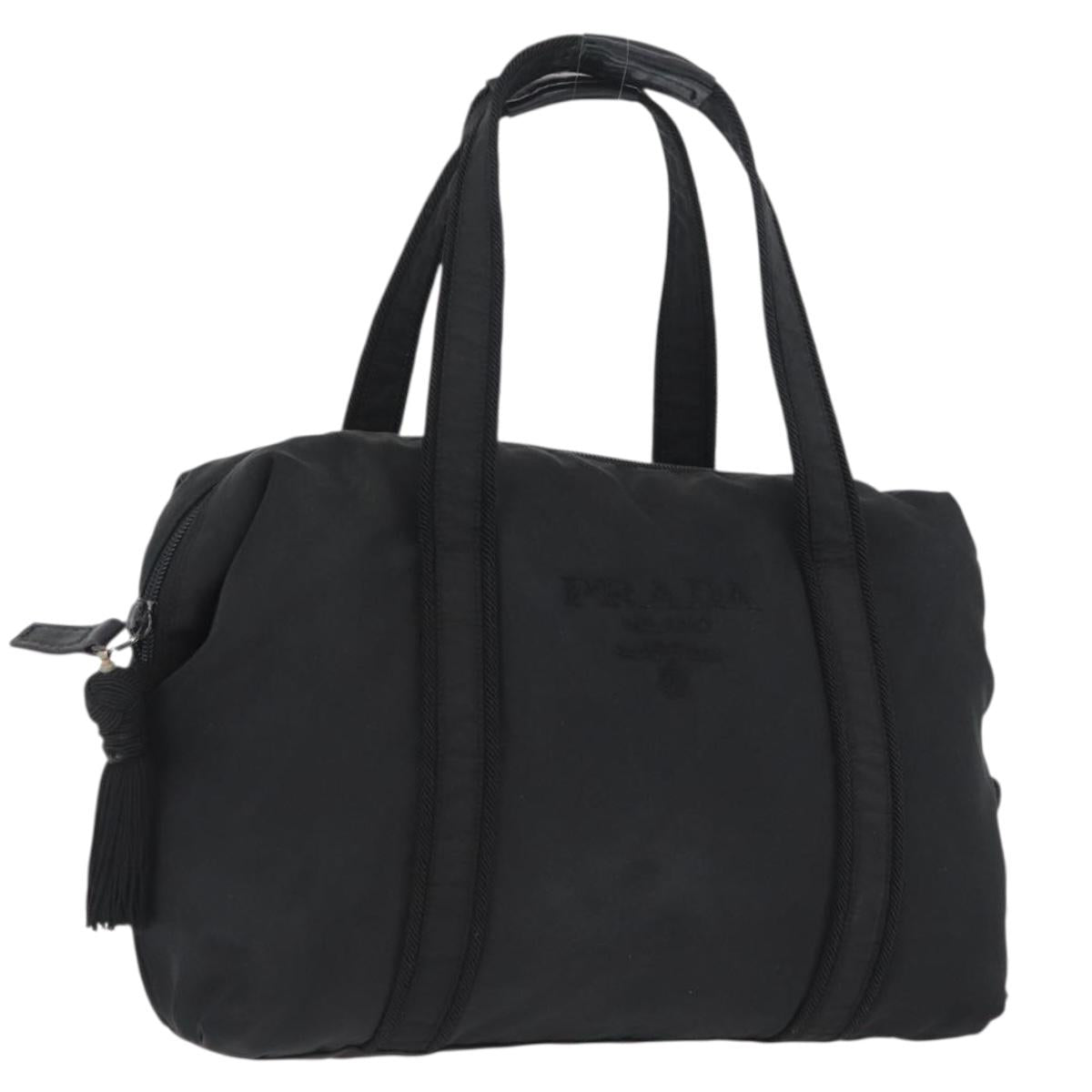 PRADA Hand Bag Nylon Black Silver Auth BA10929