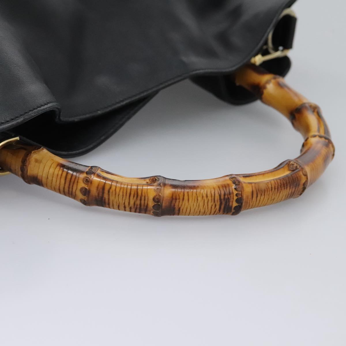 GUCCI Bamboo Hand Bag Leather 2way Black Gold 001 1781 1577 0 Auth BA1094