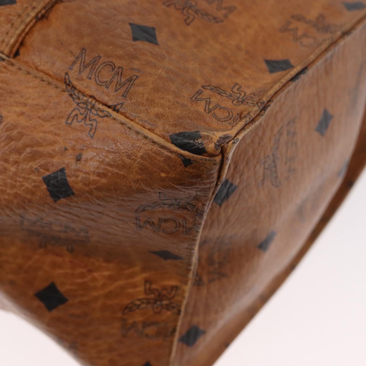 MCM Logogram Vicetos Tote Bag PVC Brown Gold Auth BA10940