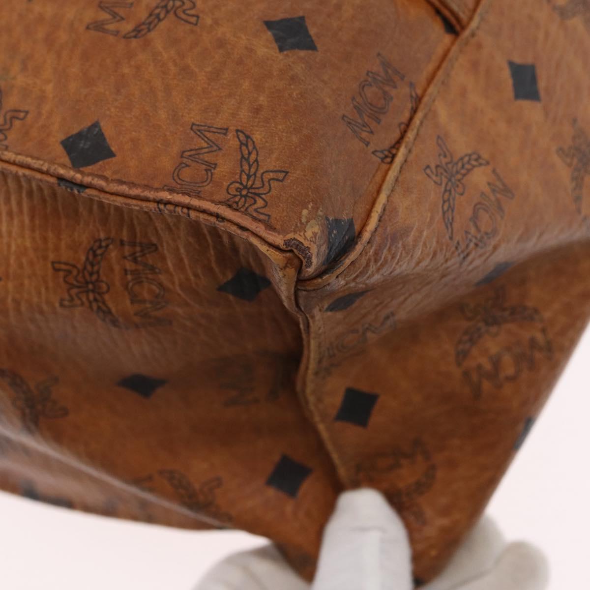 MCM Logogram Vicetos Tote Bag PVC Brown Gold Auth BA10940