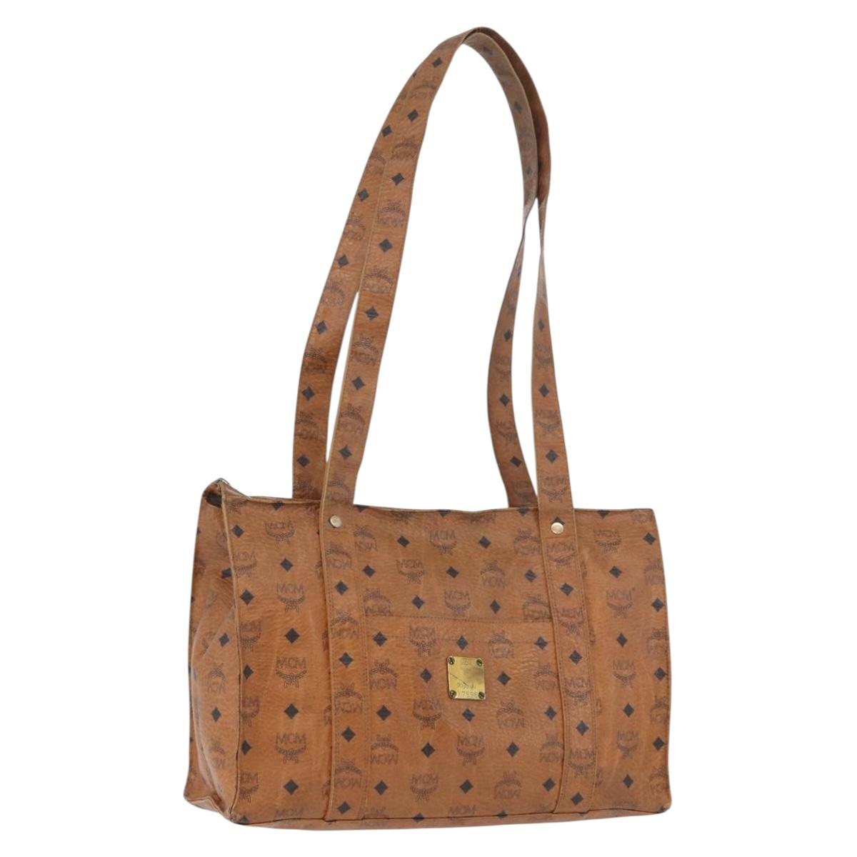 MCM Logogram Vicetos Tote Bag PVC Brown Gold Auth BA10940