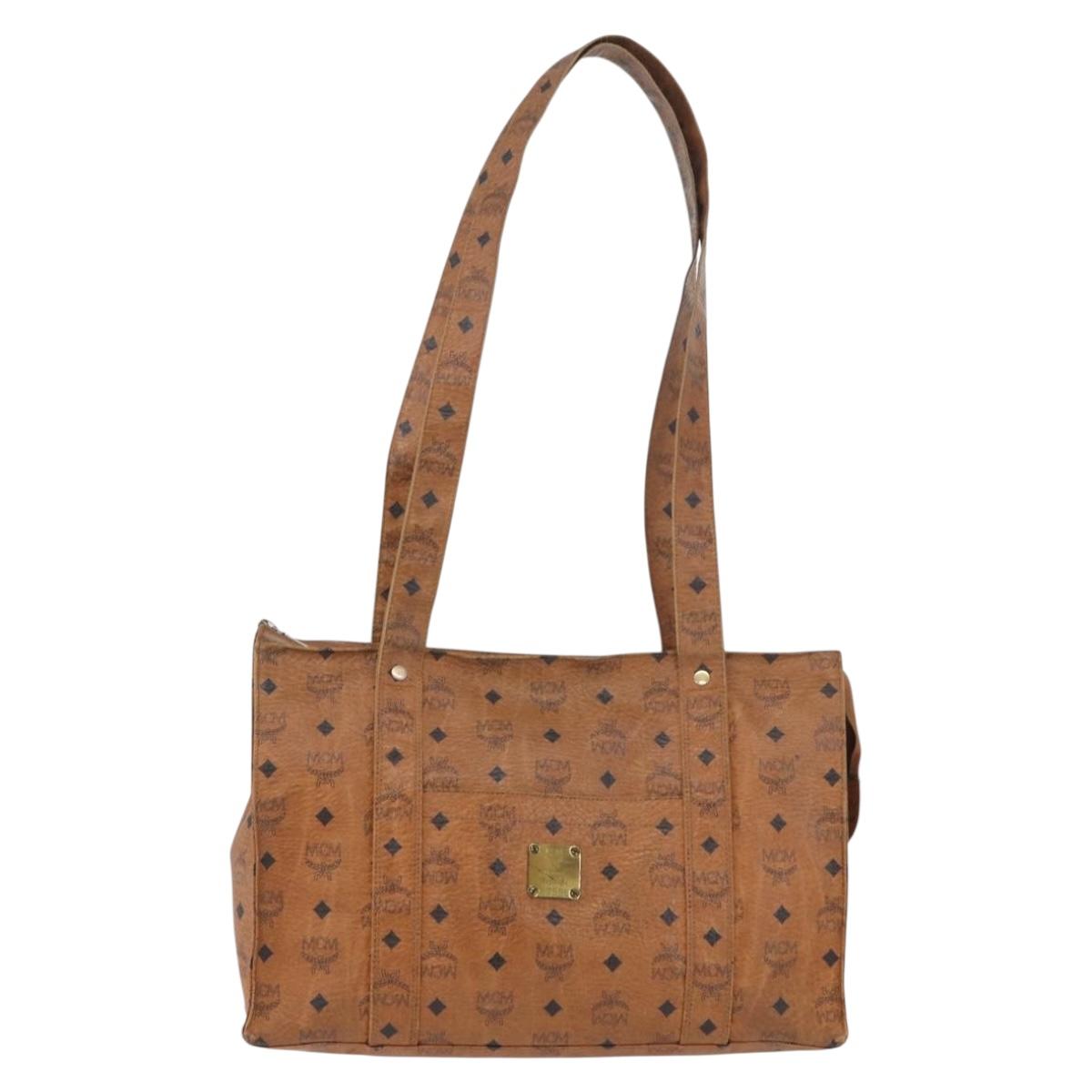 MCM Logogram Vicetos Tote Bag PVC Brown Gold Auth BA10940