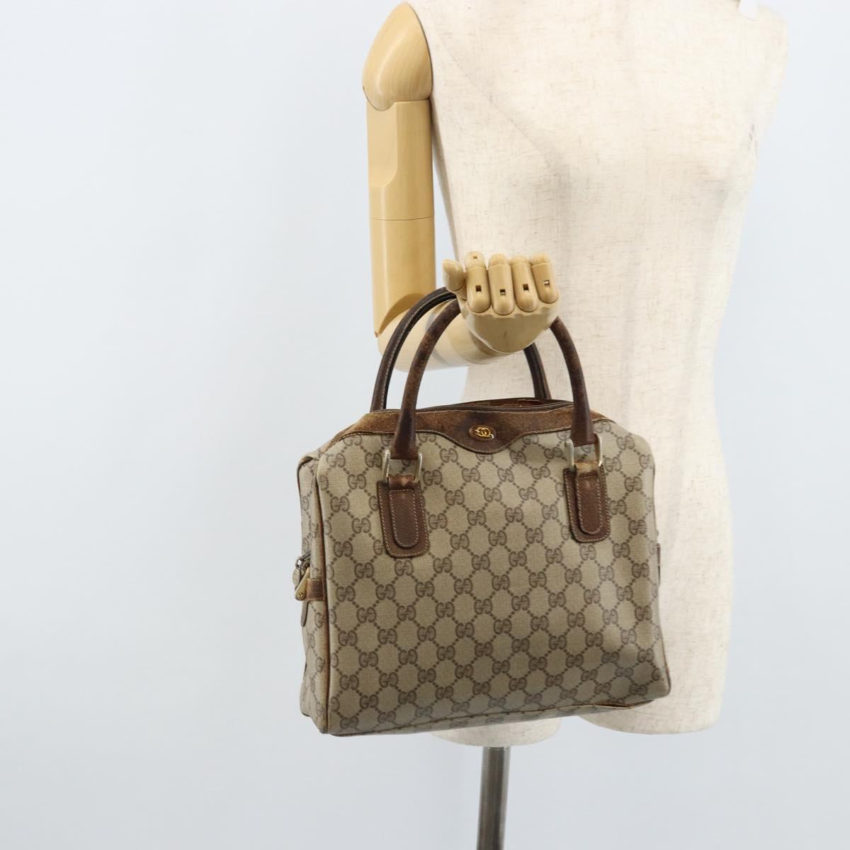GUCCI GG Supreme Hand Bag PVC Beige Gold Auth BA10941