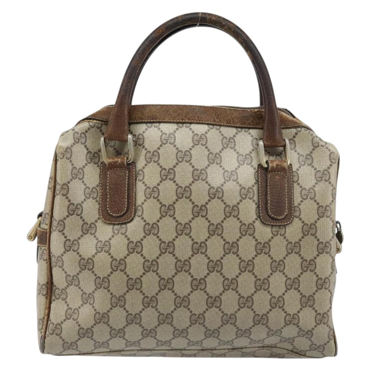 GUCCI GG Supreme Hand Bag PVC Beige Gold Auth BA10941