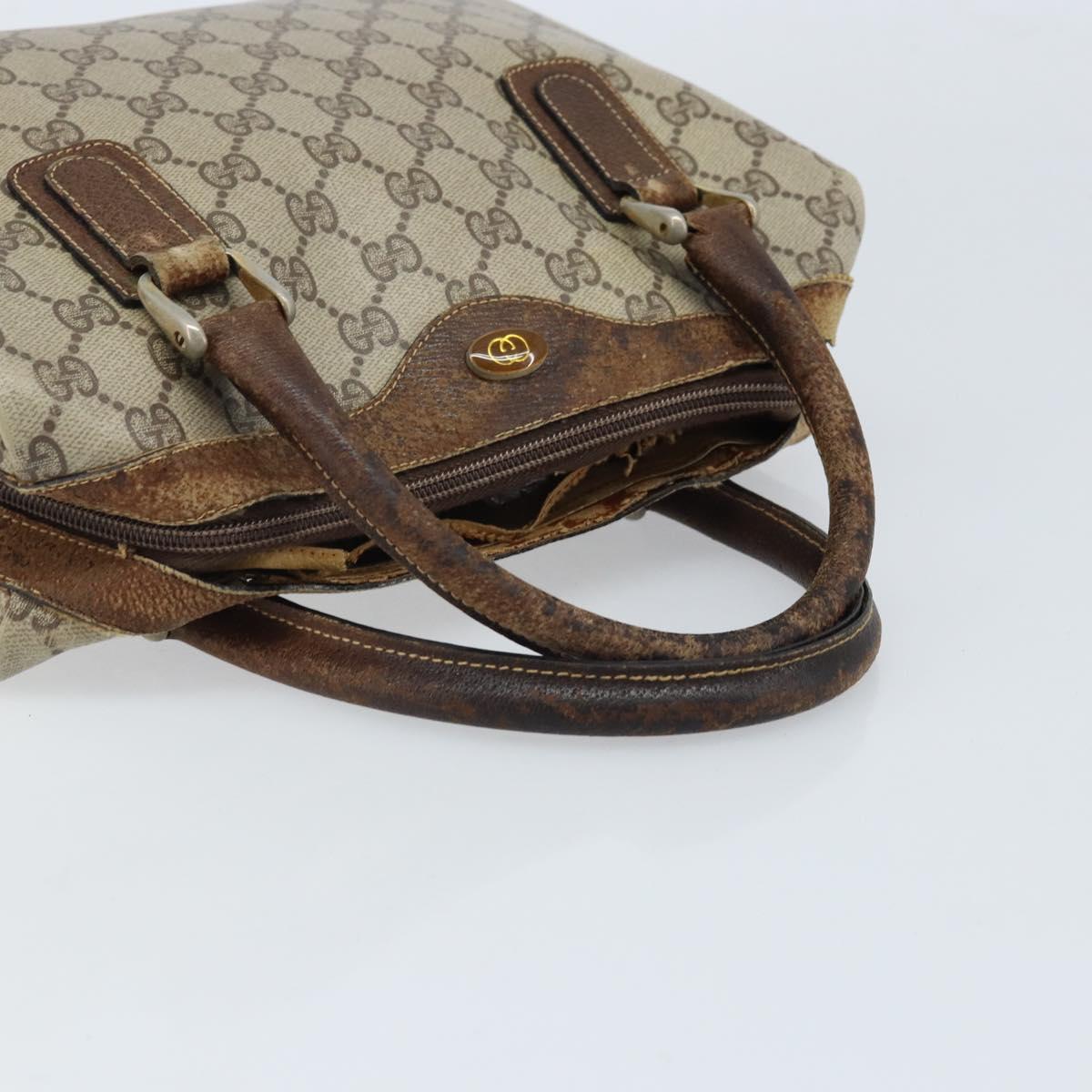 GUCCI GG Supreme Hand Bag PVC Beige Gold Auth BA10941