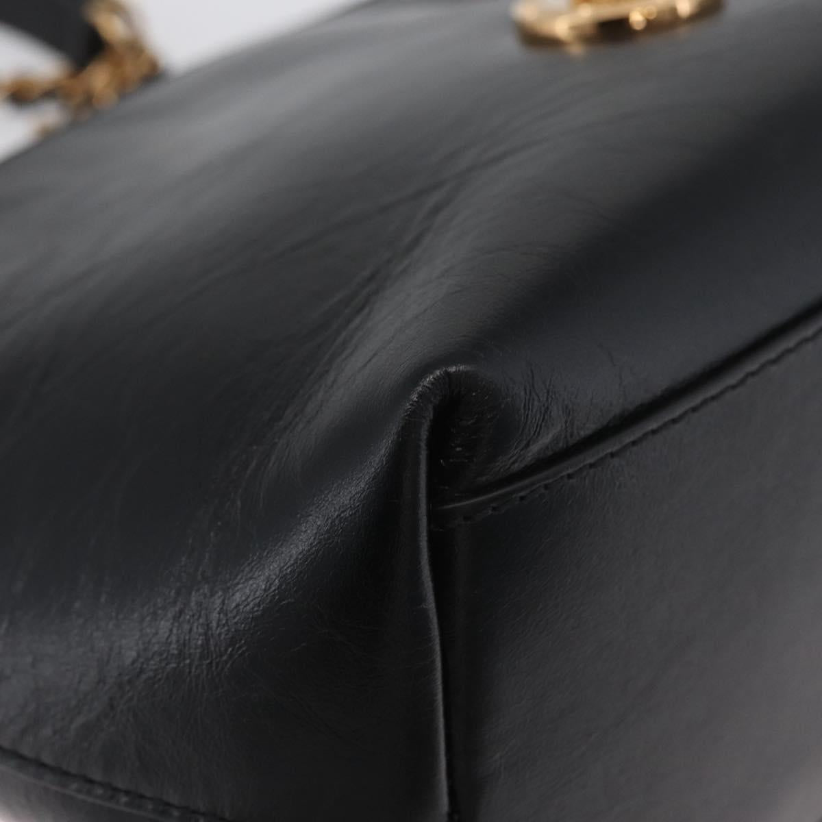 BOTTEGA VENETA Chain Tote Bag Leather Black Gold Auth BA10943