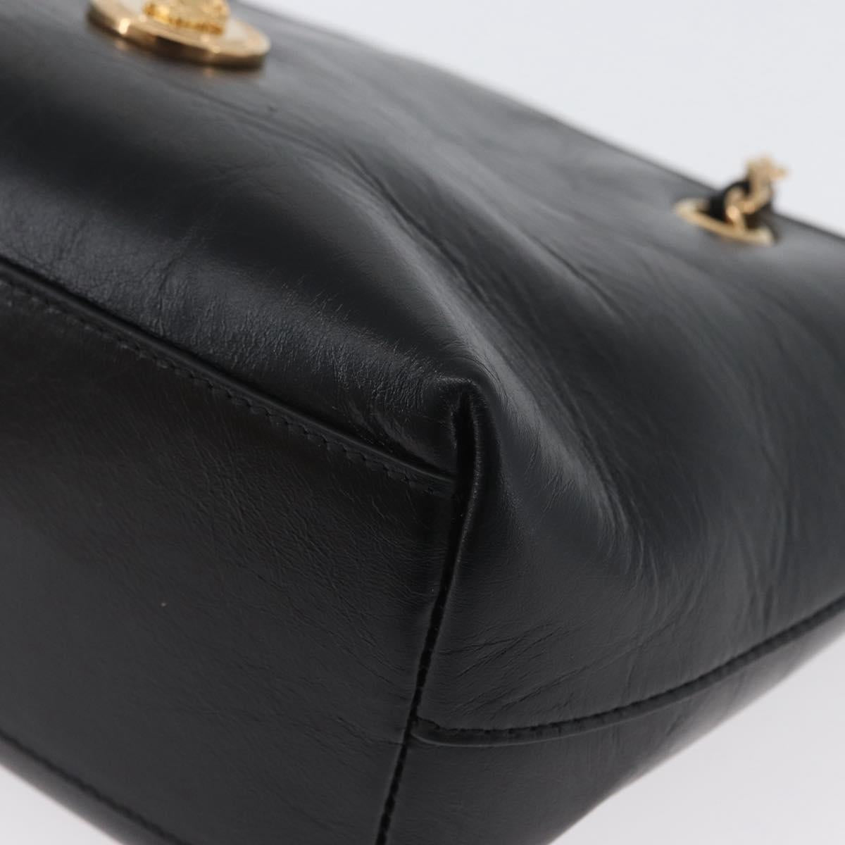 BOTTEGA VENETA Chain Tote Bag Leather Black Gold Auth BA10943