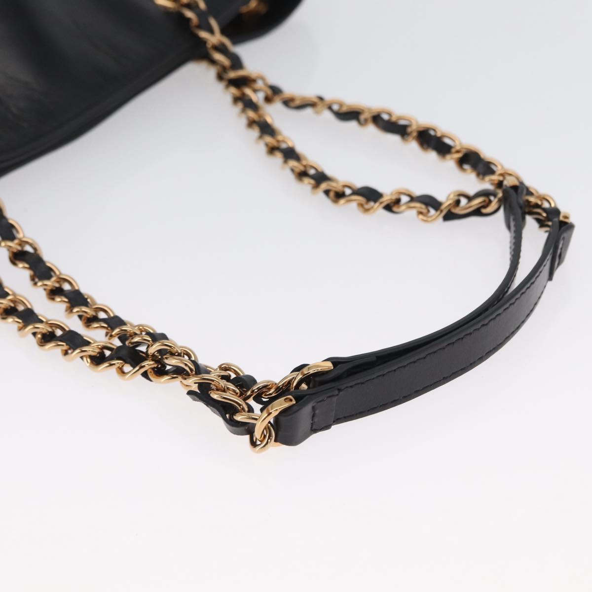 BOTTEGA VENETA Chain Tote Bag Leather Black Gold Auth BA10943
