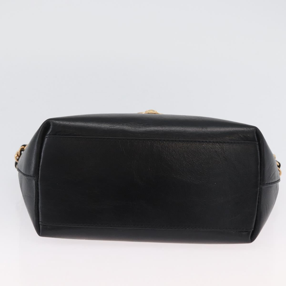 BOTTEGA VENETA Chain Tote Bag Leather Black Gold Auth BA10943