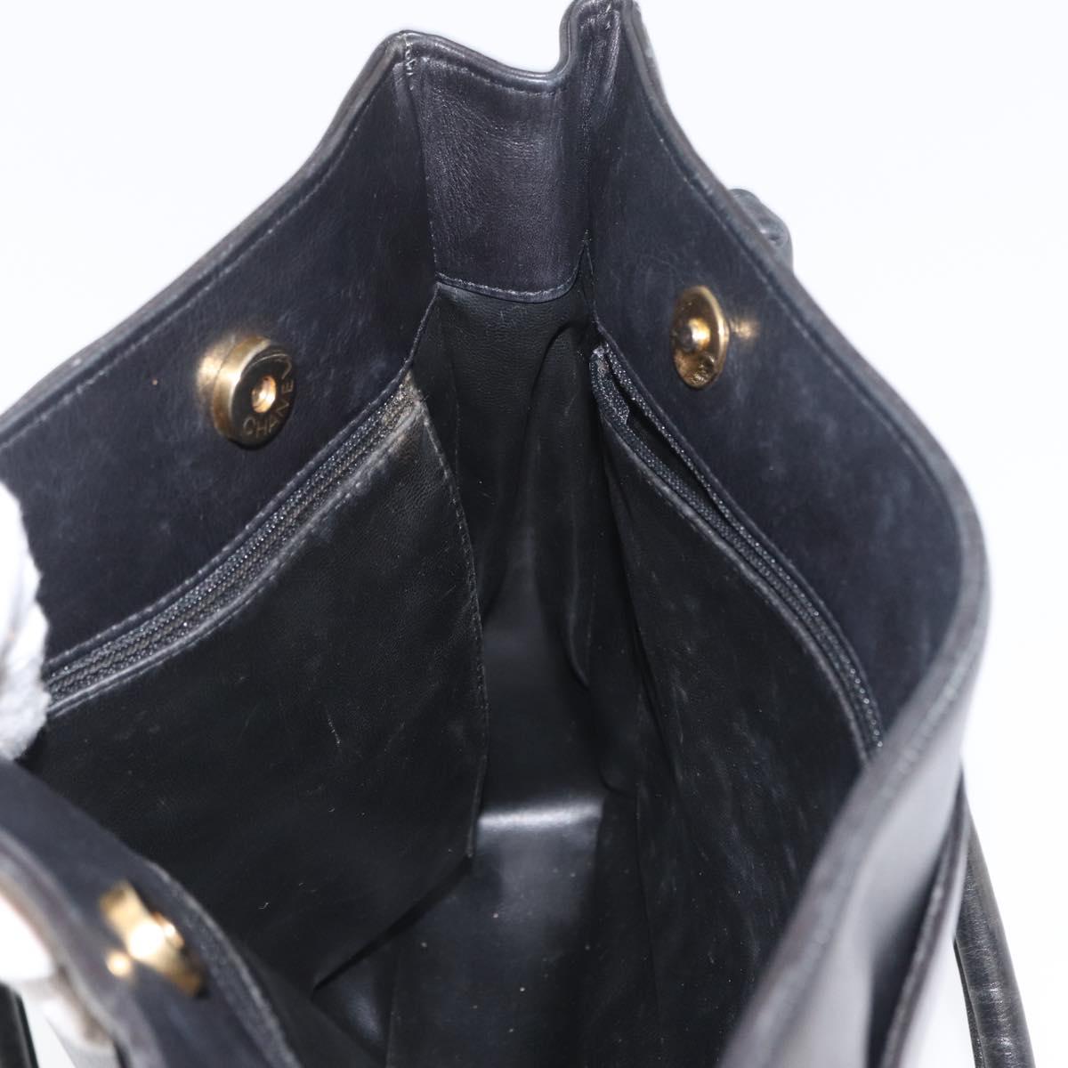 CHANEL Tote Bag Leather Black Gold CC Auth BA10944