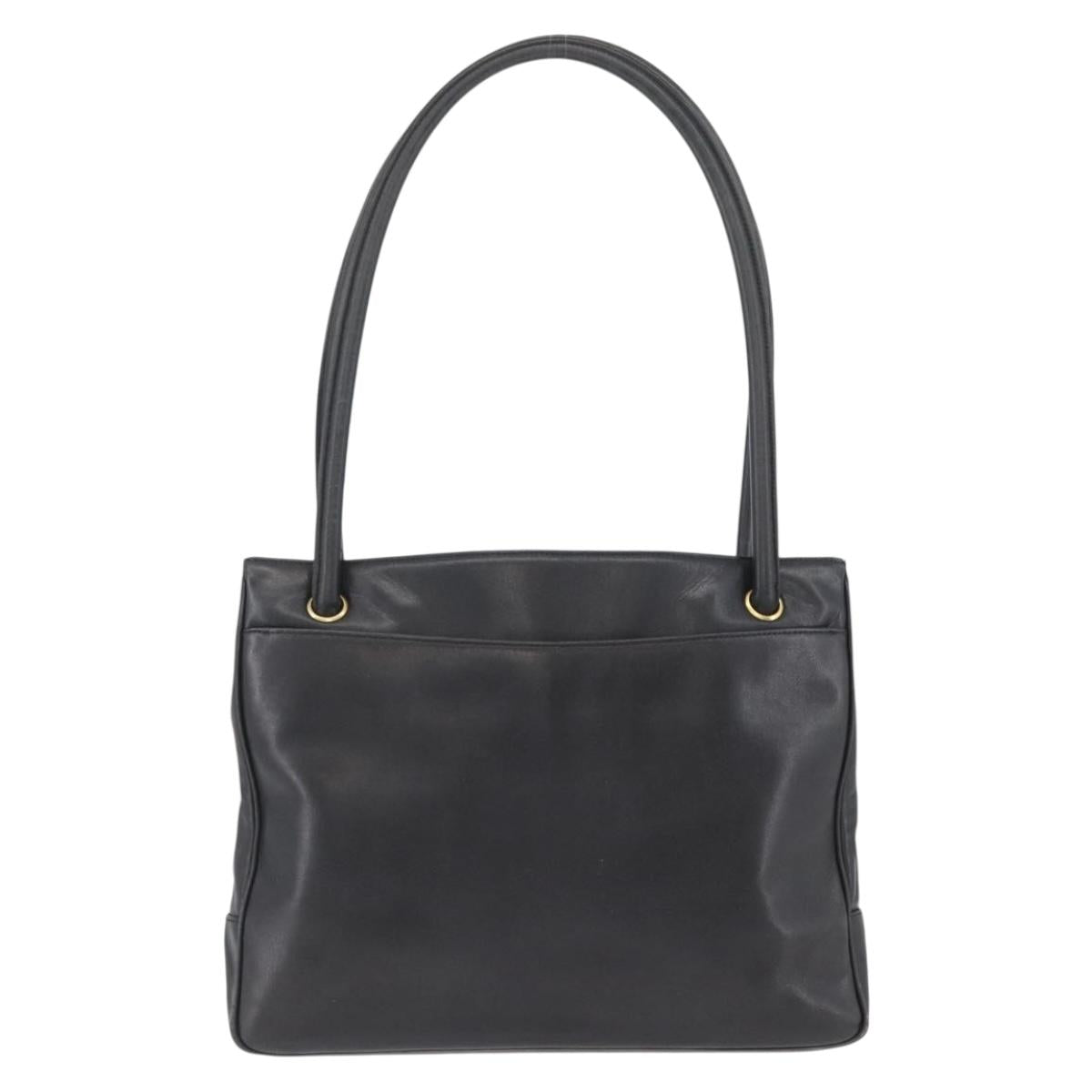 CHANEL Tote Bag Leather Black Gold CC Auth BA10944