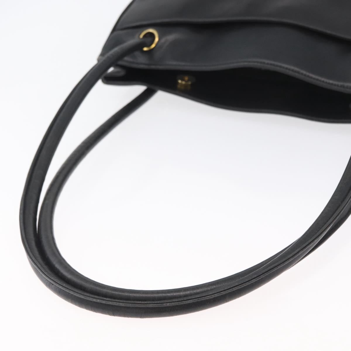 CHANEL Tote Bag Leather Black Gold CC Auth BA10944