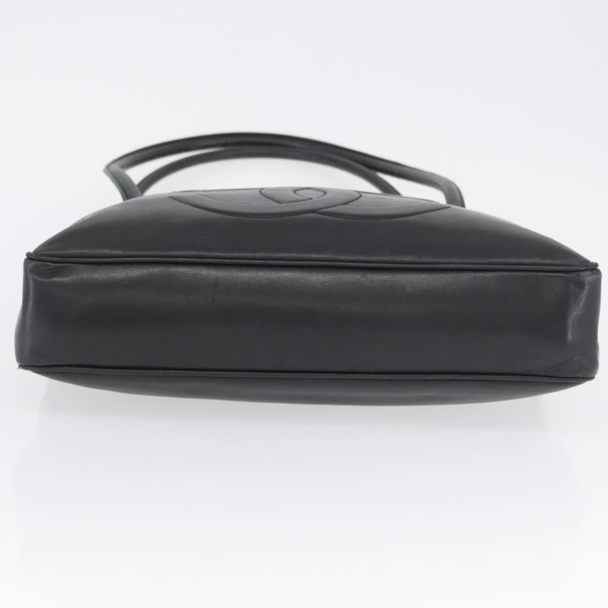 CHANEL Tote Bag Leather Black Gold CC Auth BA10944
