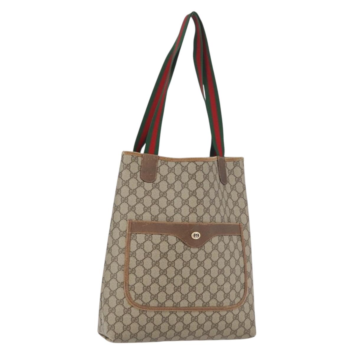 GUCCI GG Supreme Web Sherry Line Tote Bag PVC Beige 89 02 003 Auth BA10945