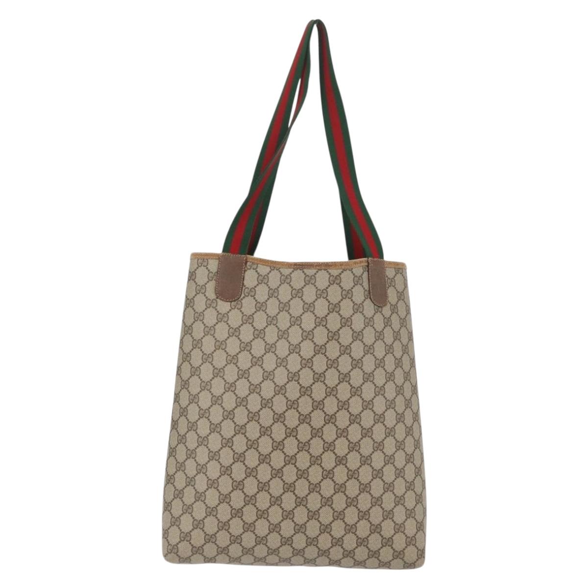 GUCCI GG Supreme Web Sherry Line Tote Bag PVC Beige 89 02 003 Auth BA10945