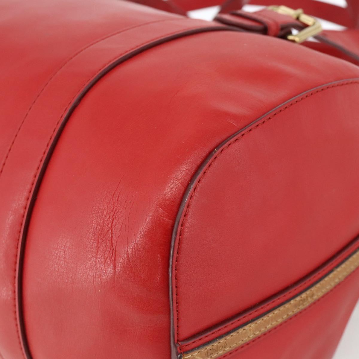 Chloe Tote Bag Leather 2way Red Gold Auth BA10946A