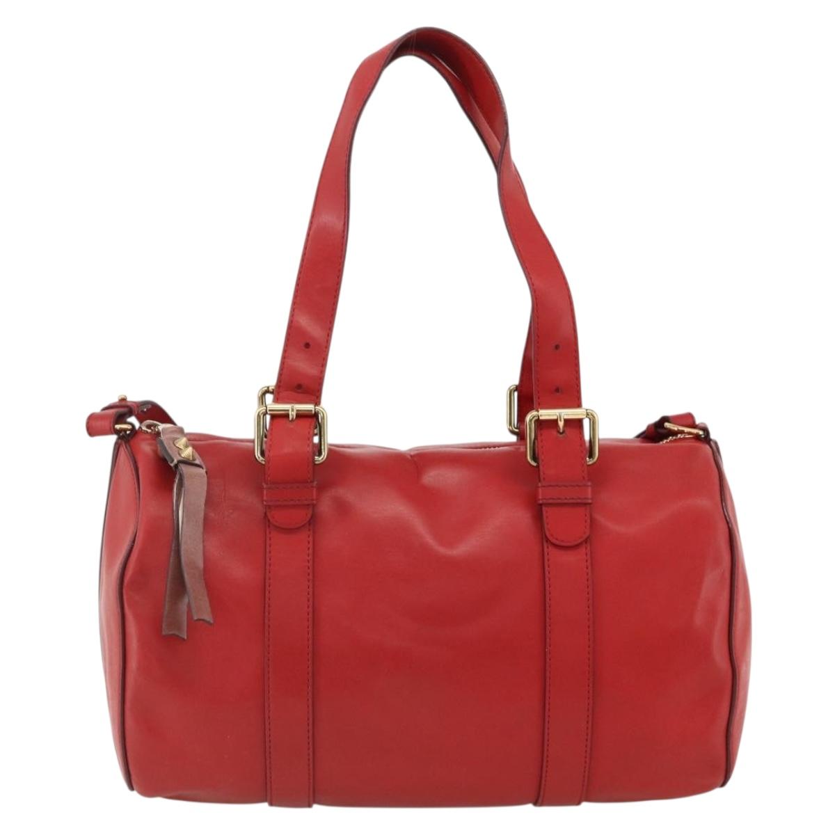 Chloe Tote Bag Leather 2way Red Gold Auth BA10946A