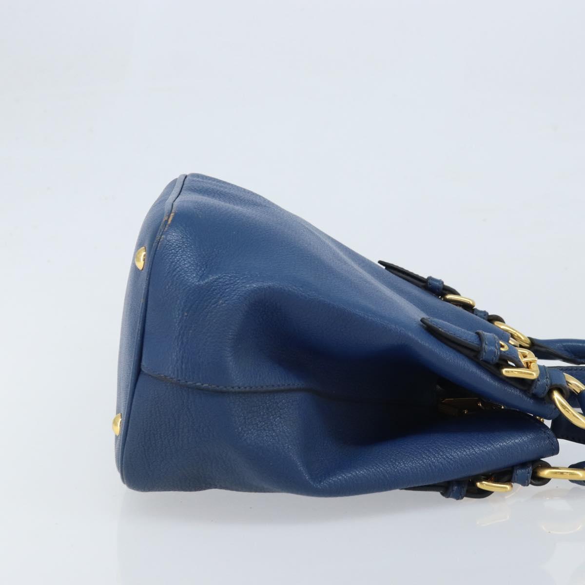 Miu Miu Hand Bag Leather 2way Blue Gold Auth BA10954A