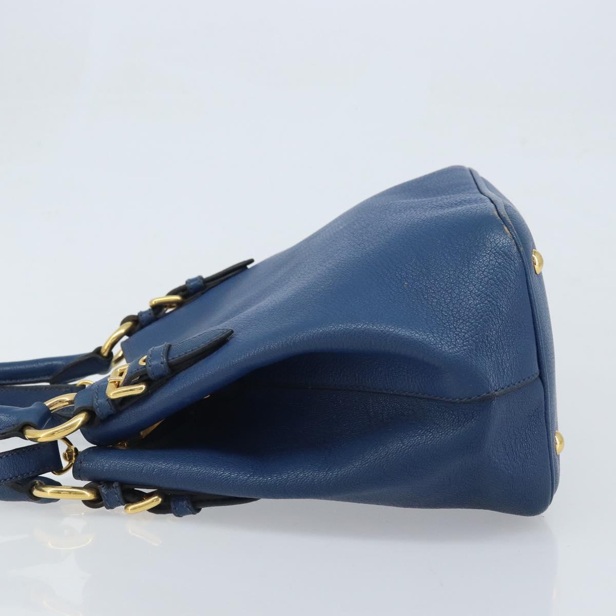 Miu Miu Hand Bag Leather 2way Blue Gold Auth BA10954A