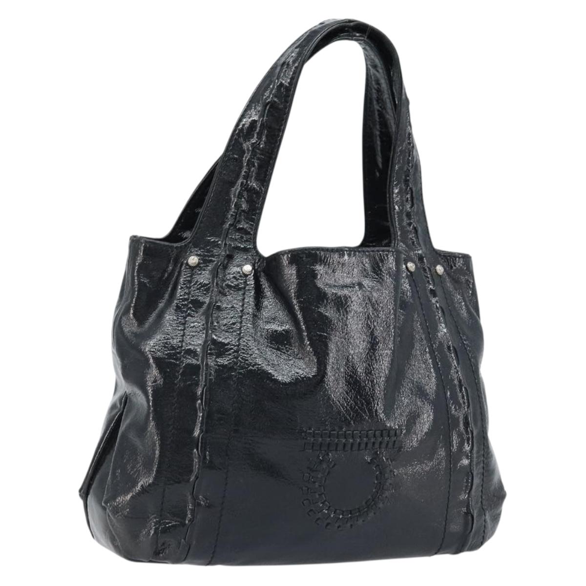 Salvatore Ferragamo Gancini Hand Bag Leather Black Silver Auth BA10955