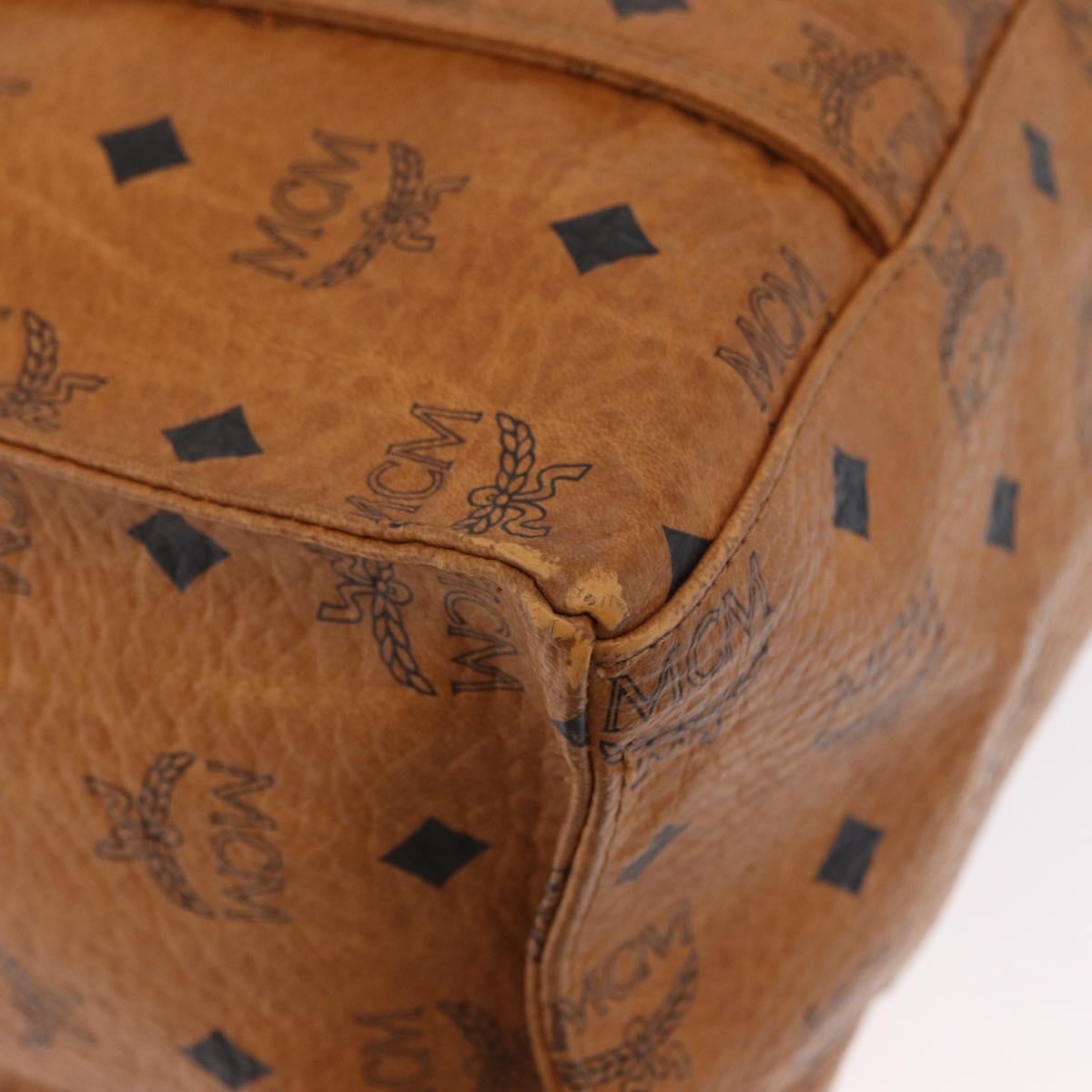 MCM Logogram Vicetos Tote Bag PVC Brown Gold Auth BA10957