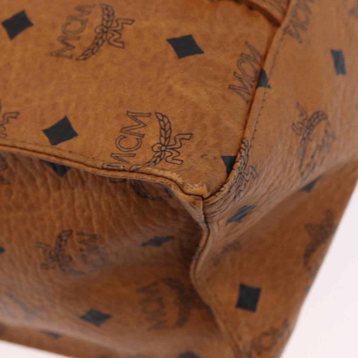 MCM Logogram Vicetos Tote Bag PVC Brown Gold Auth BA10957