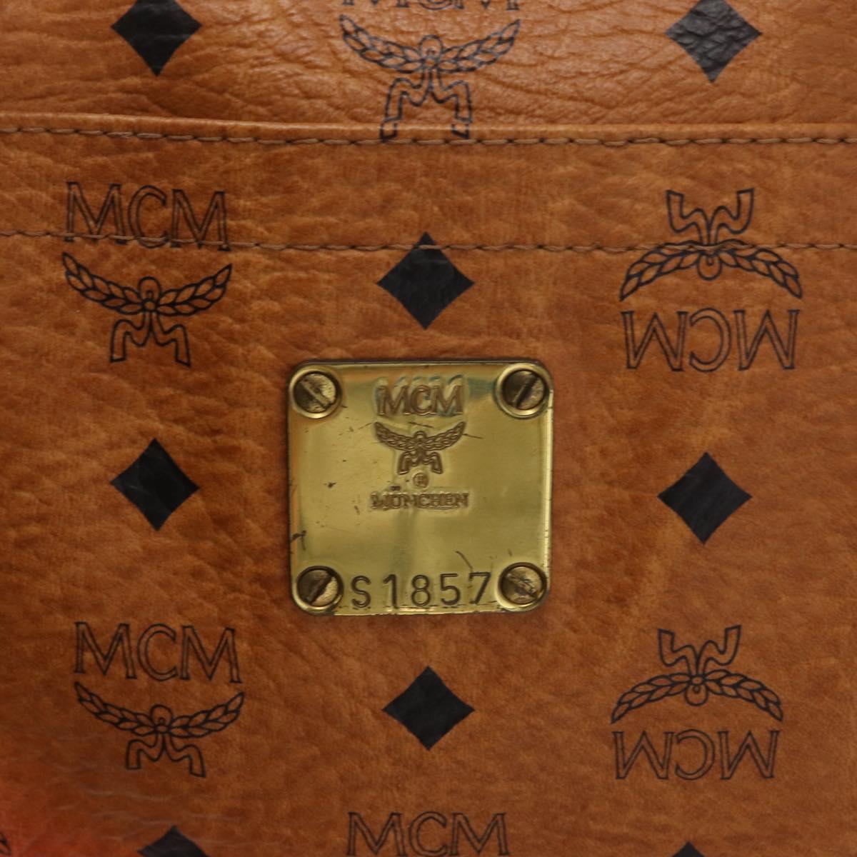 MCM Logogram Vicetos Tote Bag PVC Brown Gold Auth BA10957