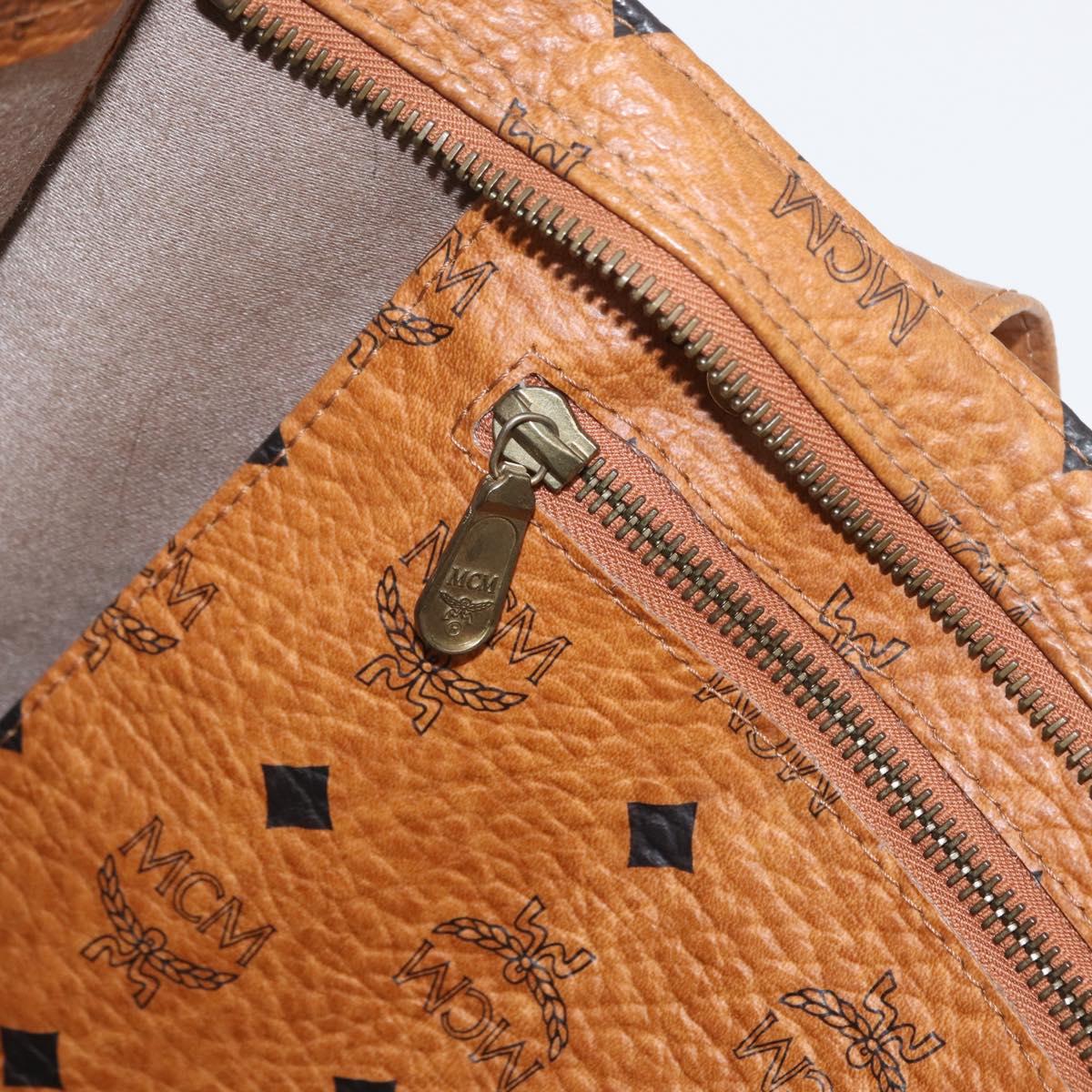 MCM Logogram Vicetos Tote Bag PVC Brown Gold Auth BA10957