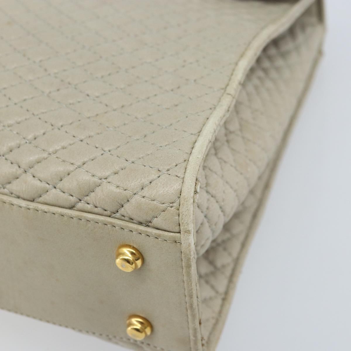 BALLY Hand Bag Leather Ivory Gold Auth BA10961