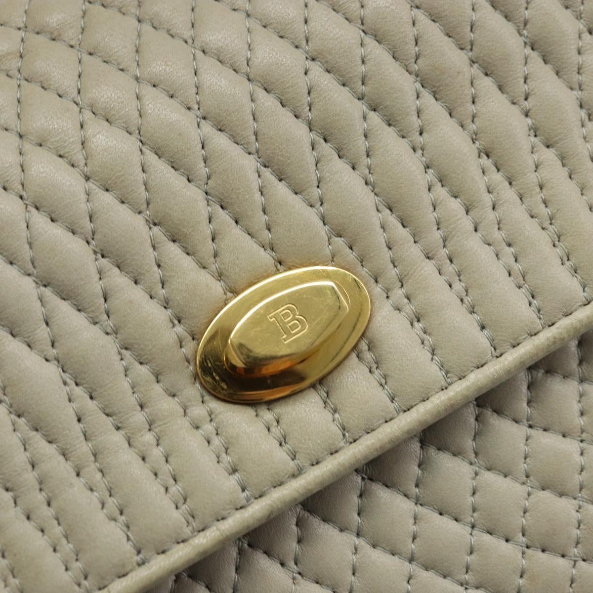 BALLY Hand Bag Leather Ivory Gold Auth BA10961