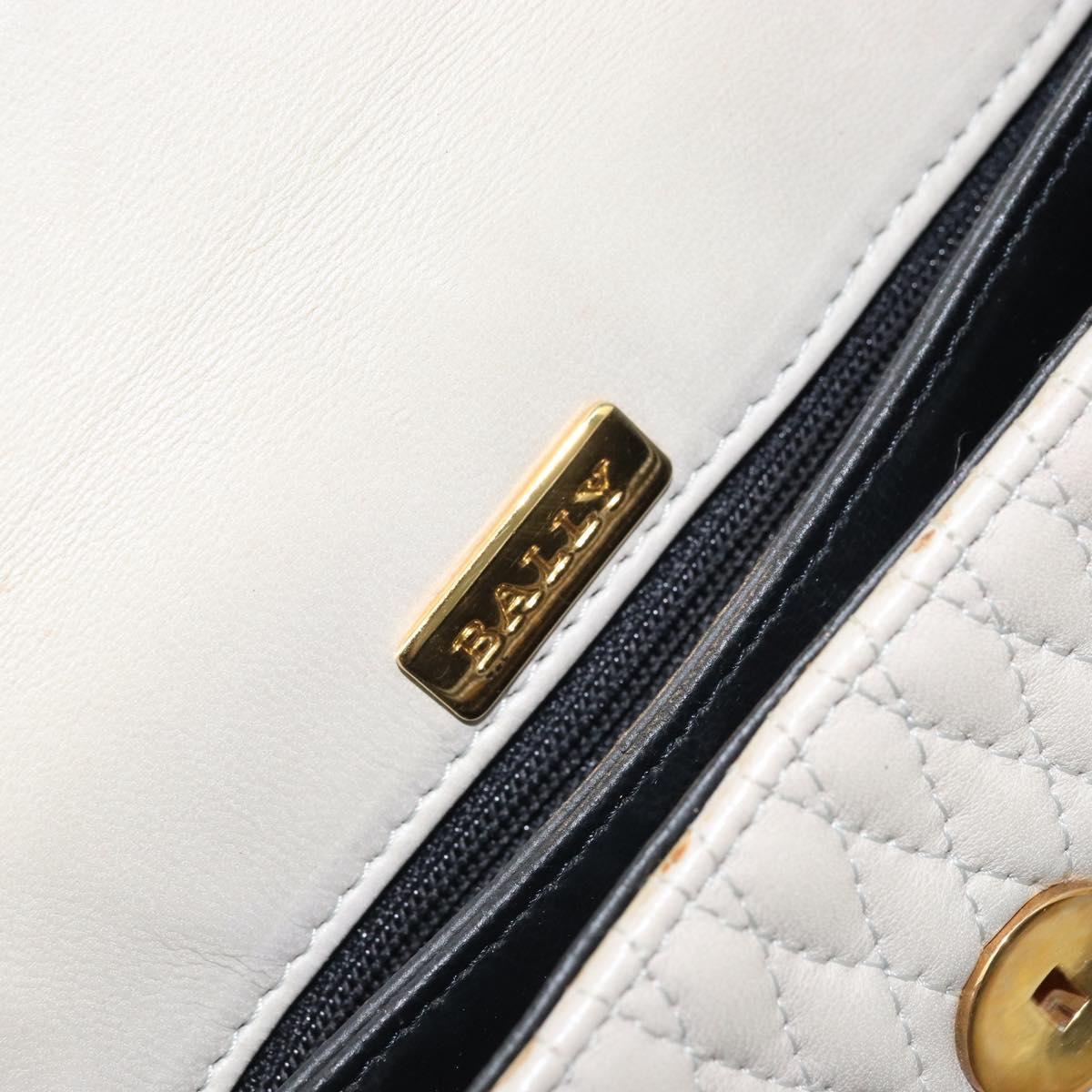 BALLY Hand Bag Leather Ivory Gold Auth BA10961