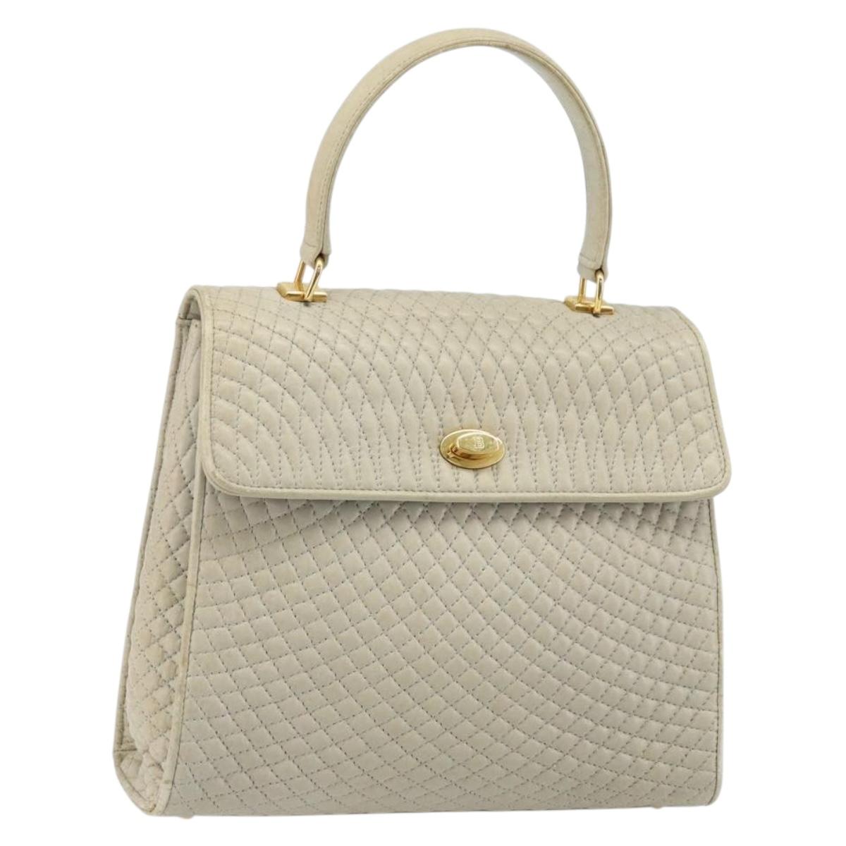 BALLY Hand Bag Leather Ivory Gold Auth BA10961