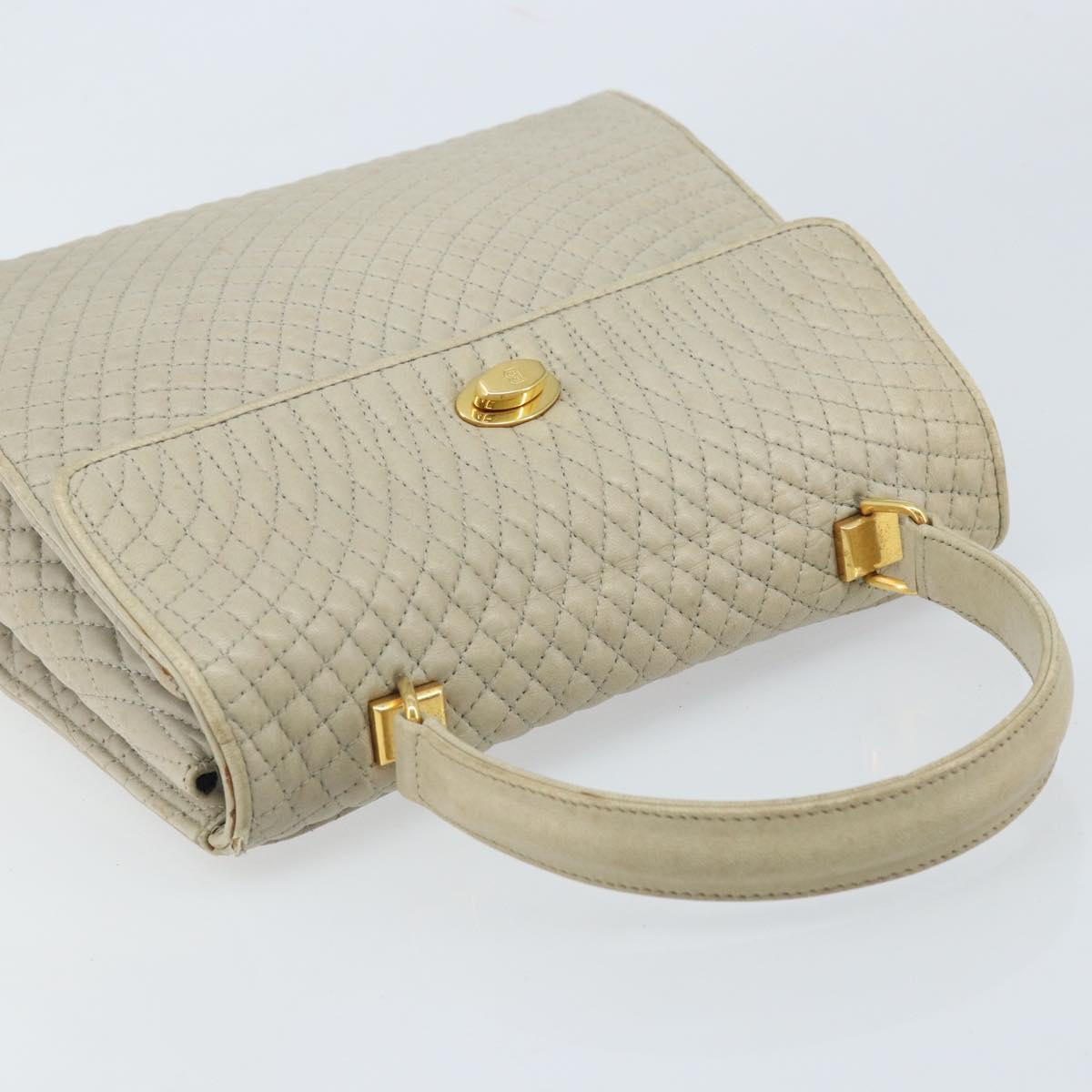BALLY Hand Bag Leather Ivory Gold Auth BA10961