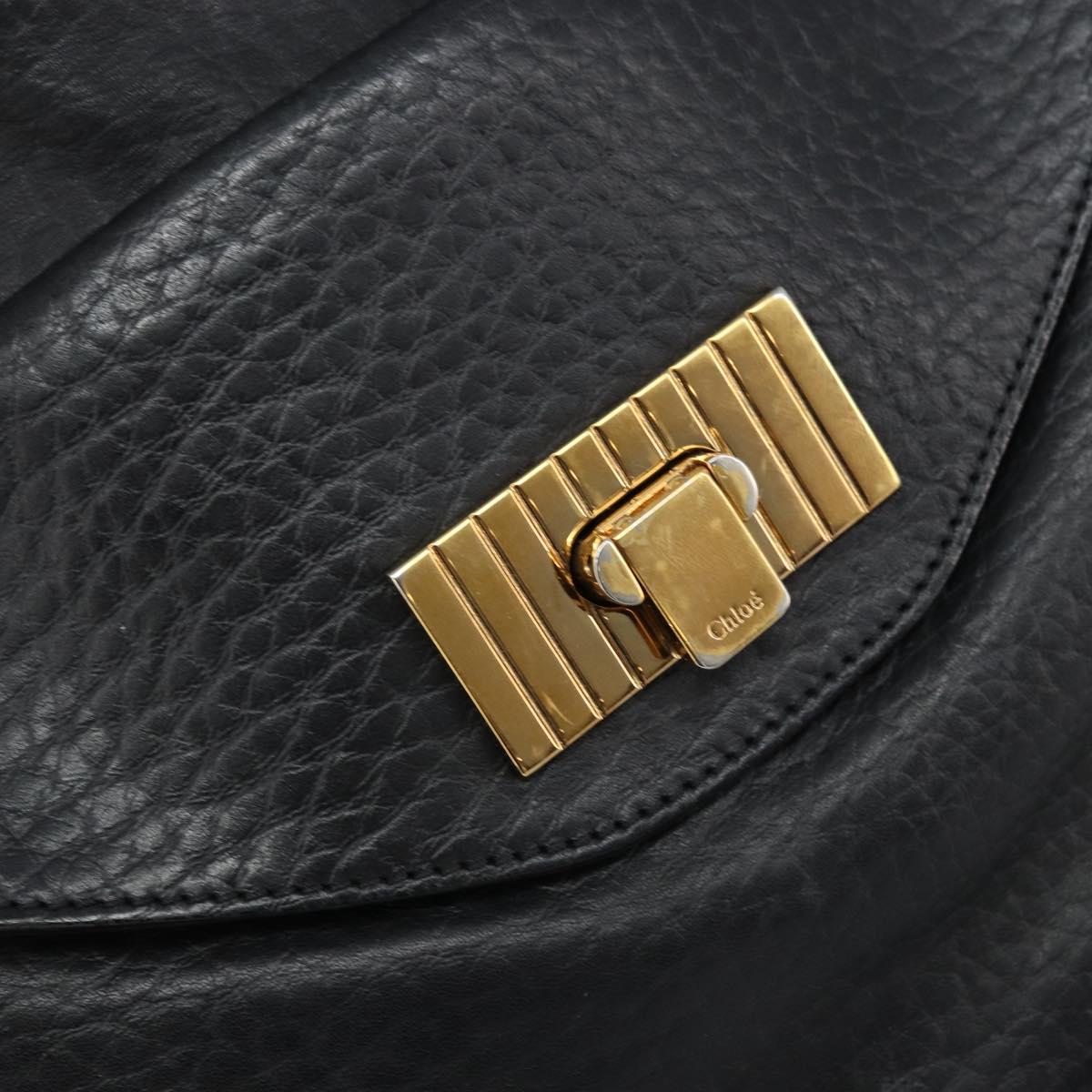 Chloe Sally Tote Bag Leather Black Gold Auth BA10963
