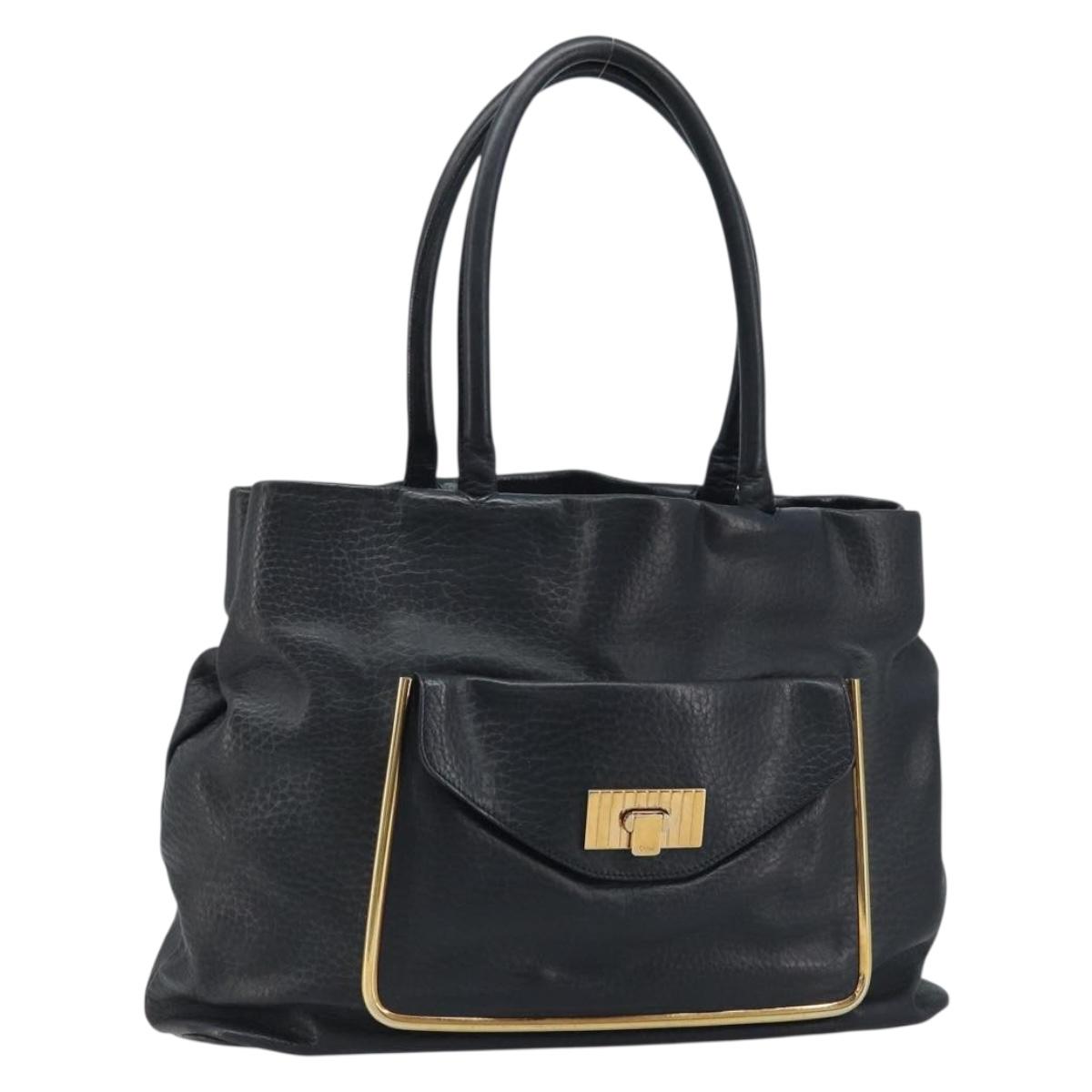 Chloe Sally Tote Bag Leather Black Gold Auth BA10963