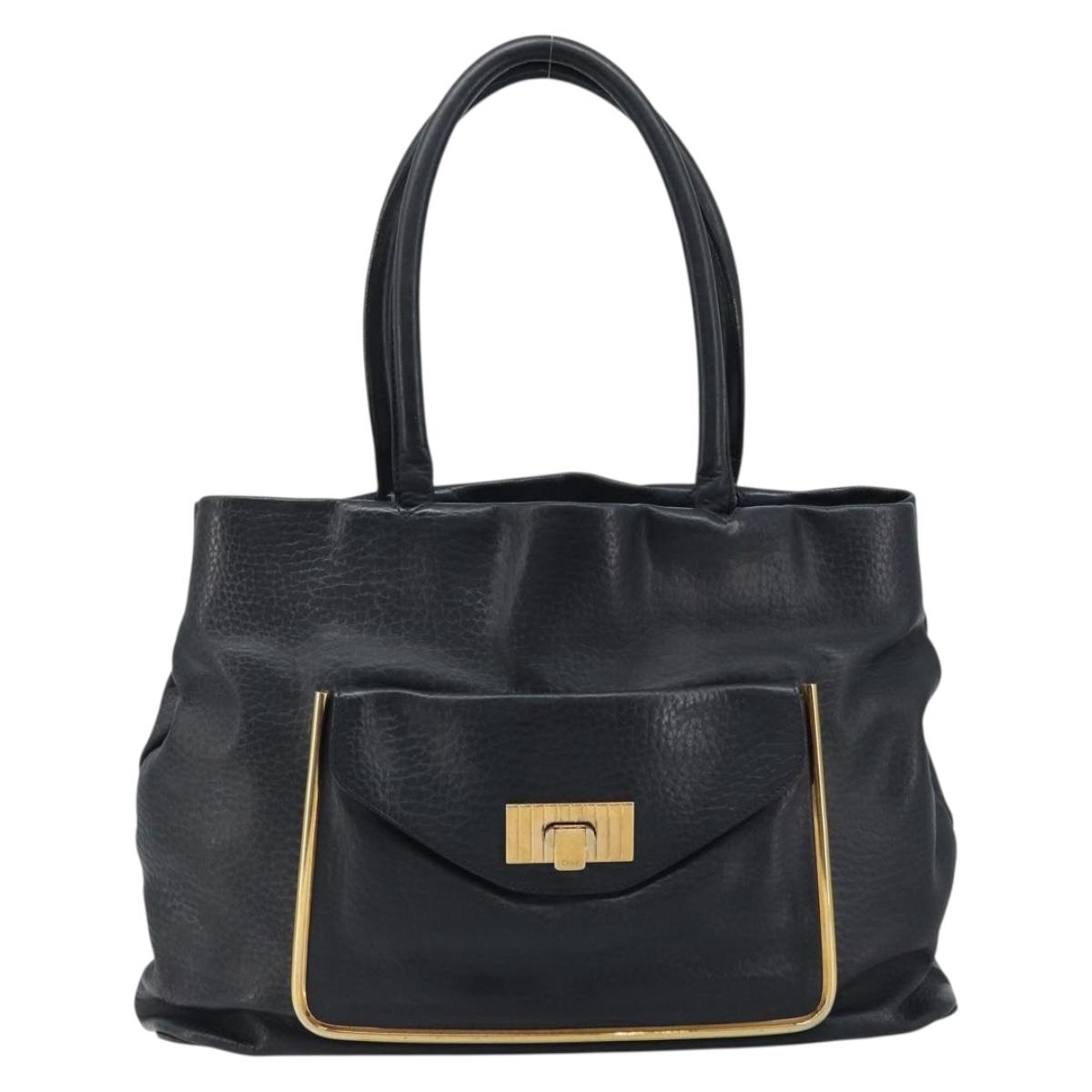 Chloe Sally Tote Bag Leather Black Gold Auth BA10963