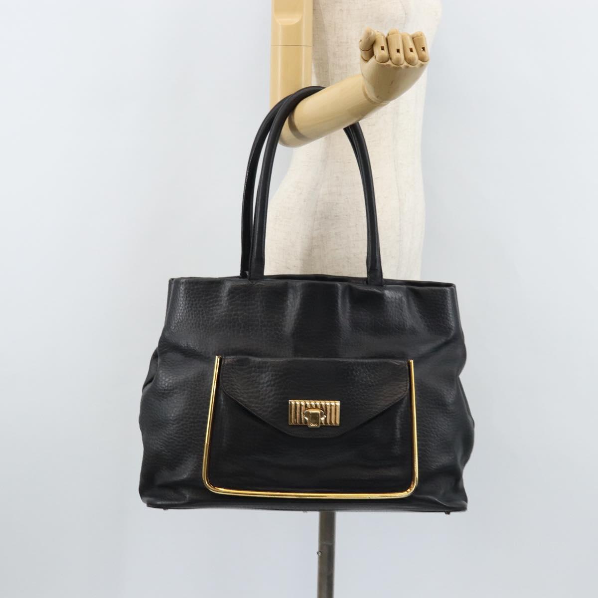 Chloe Sally Tote Bag Leather Black Gold Auth BA10963