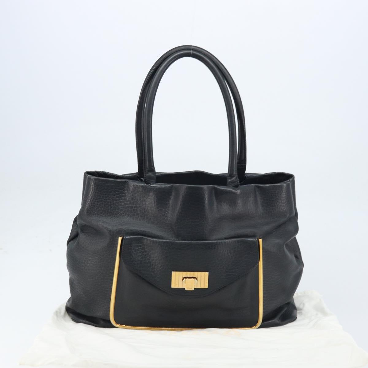 Chloe Sally Tote Bag Leather Black Gold Auth BA10963
