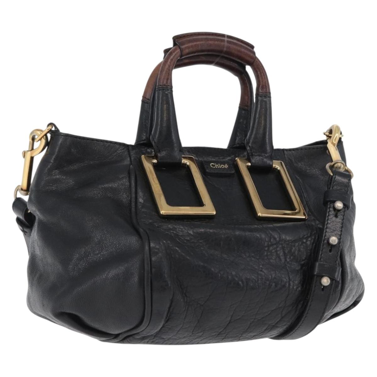 Chloe Etel Hand Bag Leather 2way Black Gold Auth BA10965